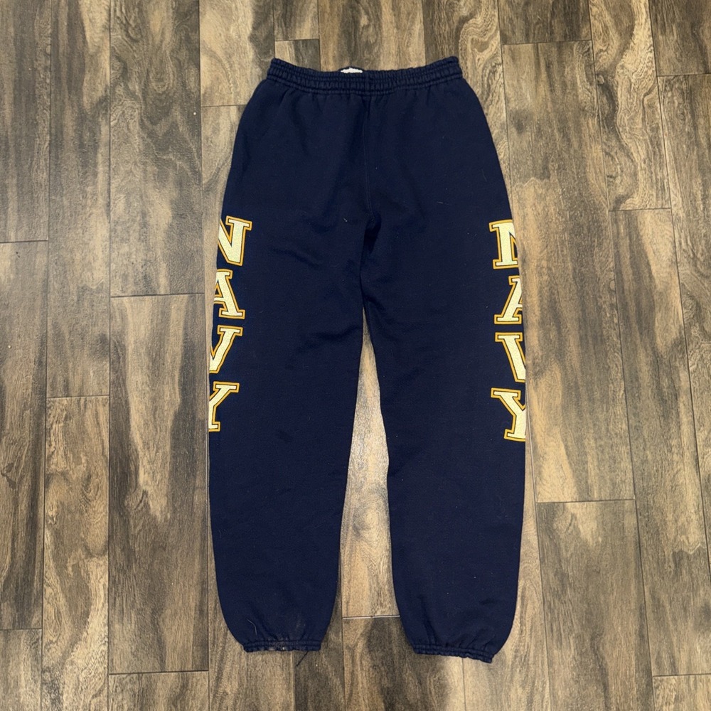 US NAVY Fleece Physical Training Sweatpants Navy Blue Logo Men's Size S
